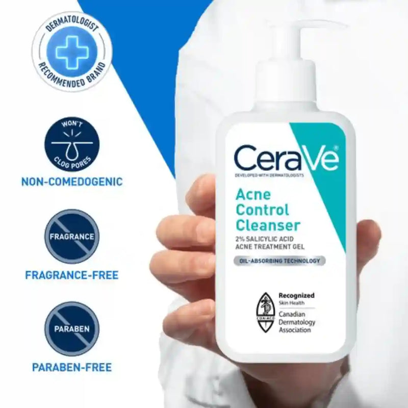 CeraVe Acne Control Cleanser | 2% Salicylic Acid Face Wash with Purifying Clay for Oily Skin and Blackheads 237ml